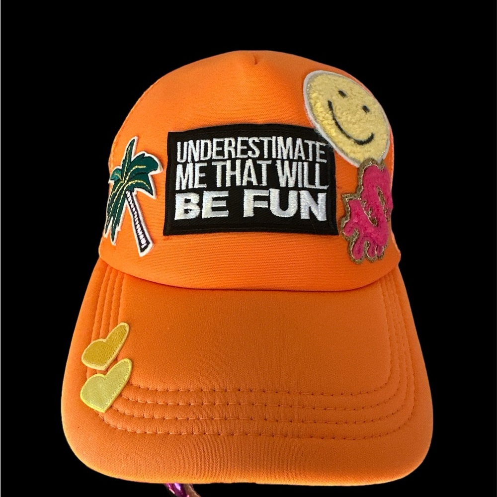Trucker hat with embroidered patches